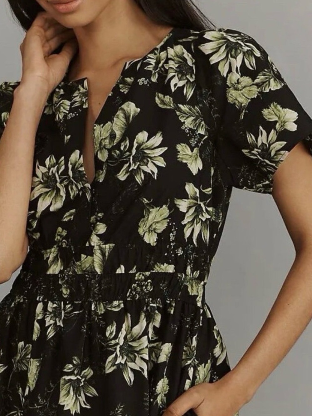 Anthropologie Somerset Maxi Dress XS Green Black Floral - Picture 3 of 8